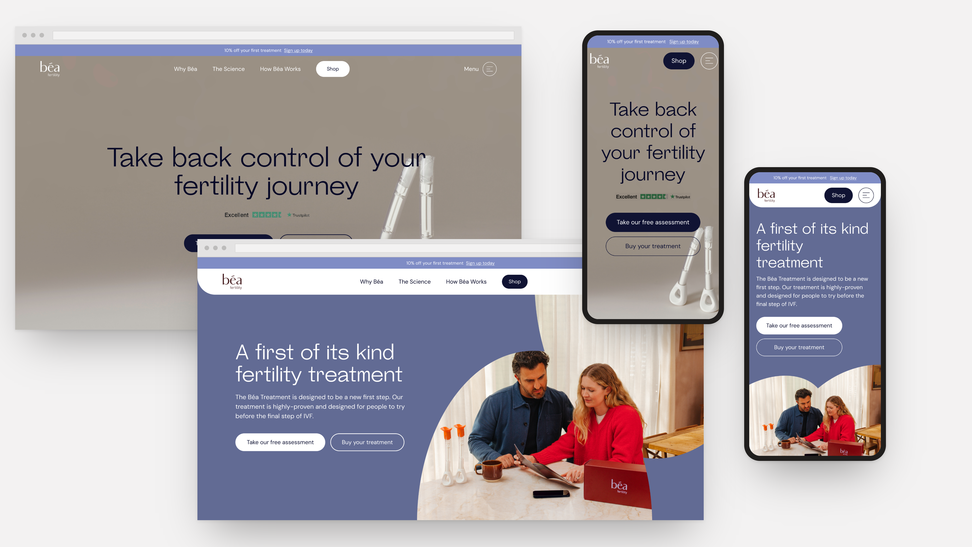 The redesigned Béa Fertility homepage, shown on desktop and mobile