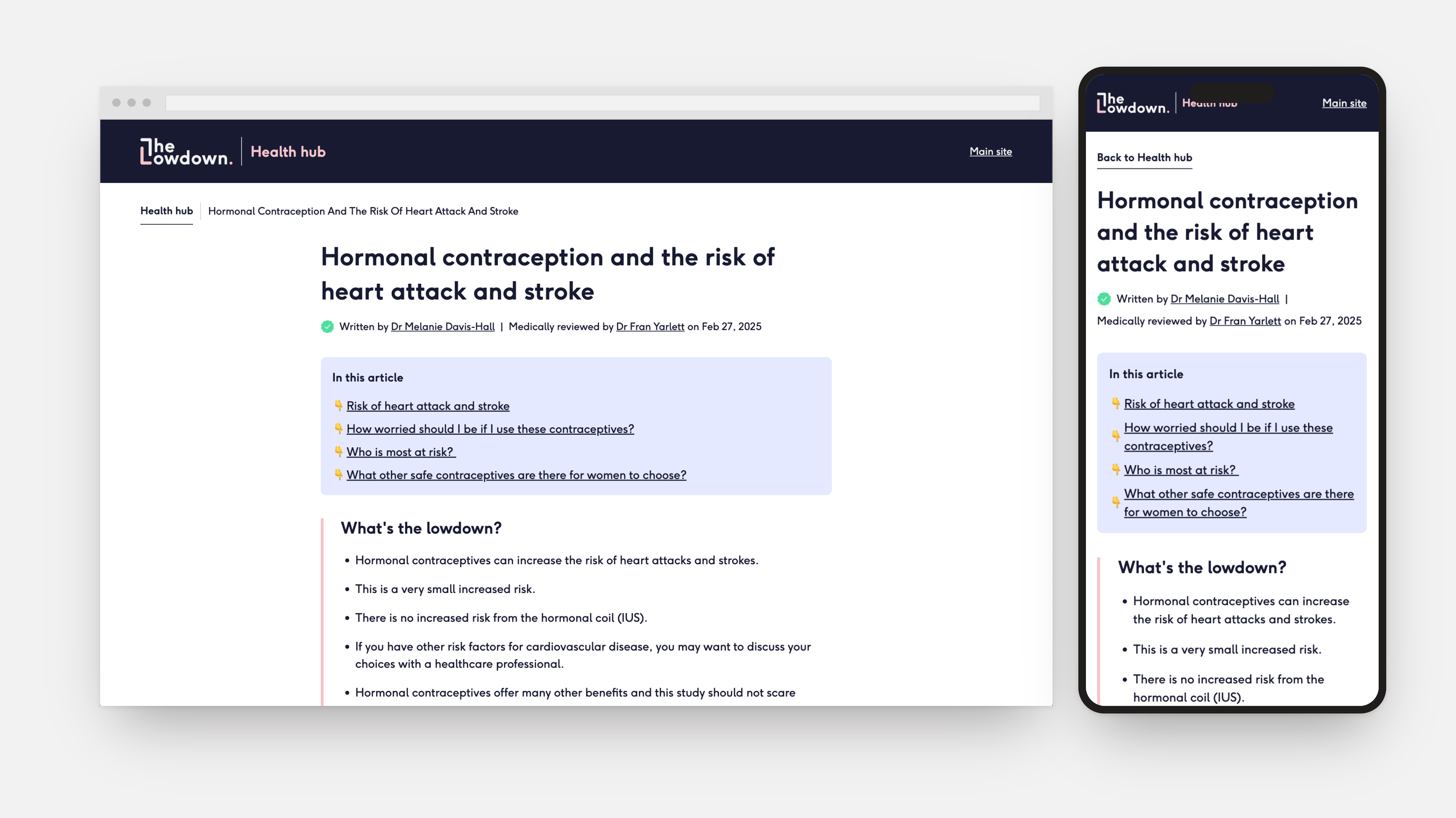 Article top with title, byline, review date and jump links, shown on desktop and mobile